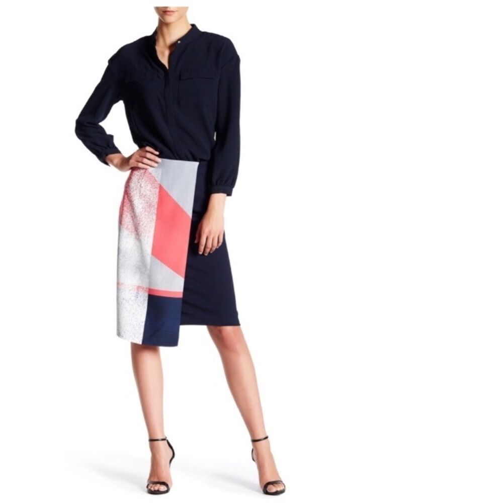 Ellen Tracy Faux Wrap Pencil Skirt Prism Multi 8P NWT